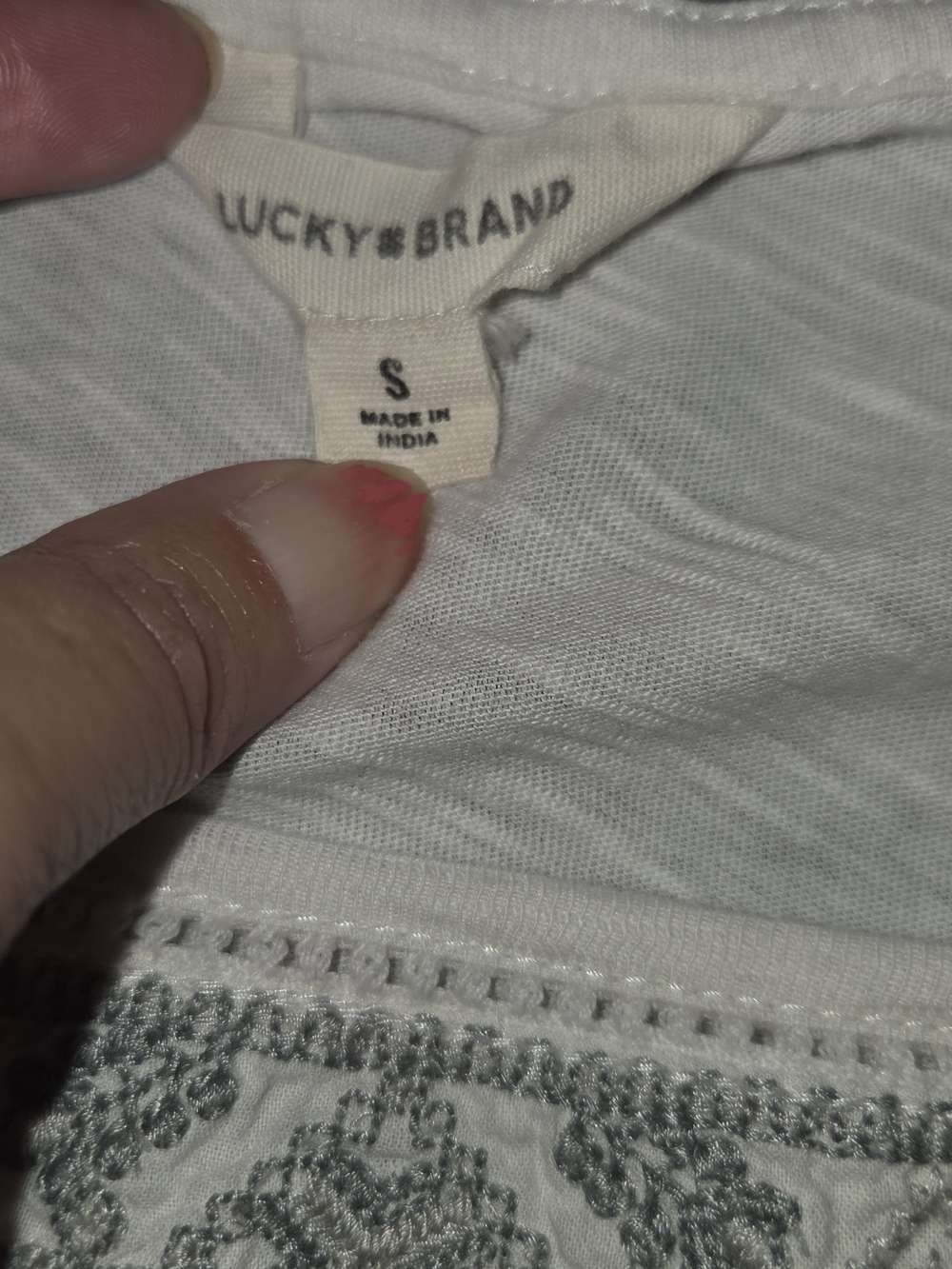 Lucky Brand White Peasant Blouse with Gray Embroidery - Picture 3 of 4